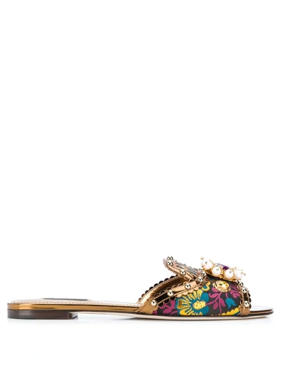 Shop Dolce & Gabbana Embellished Flat Sandals In 8l122 Multicolor/fuxia