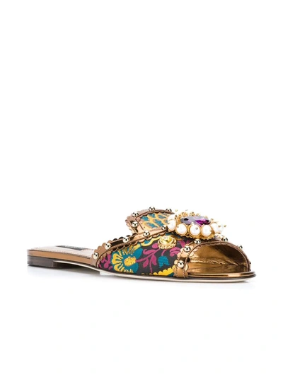 Shop Dolce & Gabbana Embellished Flat Sandals In 8l122 Multicolor/fuxia