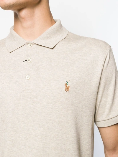 Shop Polo Ralph Lauren Embroidered Logo Polo Shirt In Neutrals