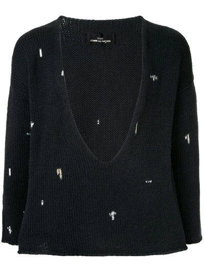 Pre-owned Comme Des Garçons Plunge Neck Jumper In Black