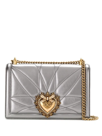 Shop Dolce & Gabbana Large Devotion Quilted Nappa-leather Shoulder Bag In Silver