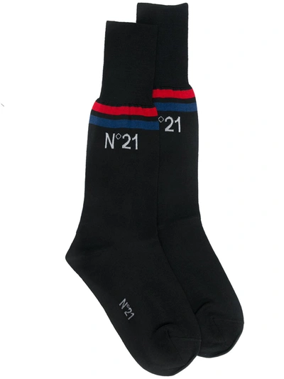 Shop N°21 Striped Logo Socks In 9000black