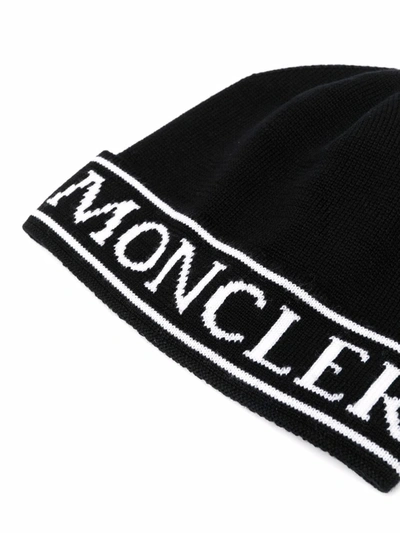 Shop Moncler Intarsia-logo Knit Beanie In Black