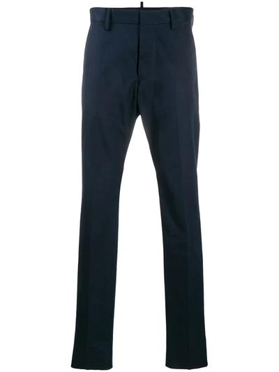 Shop Dsquared2 Embroidered Logo Tailored Trousers In Blue