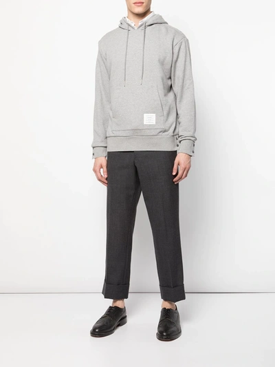 Shop Thom Browne Stripe-detail Cotton Jersey Hoodie In Grey