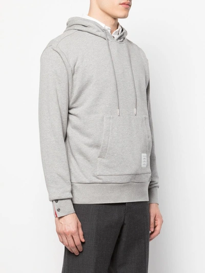 Shop Thom Browne Stripe-detail Cotton Jersey Hoodie In Grey