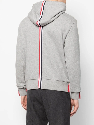 Shop Thom Browne Stripe-detail Cotton Jersey Hoodie In Grey