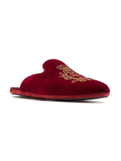 Shop Dolce & Gabbana Embroidered Velvet Slippers In Red