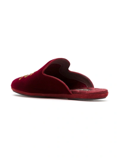 Shop Dolce & Gabbana Embroidered Velvet Slippers In Red