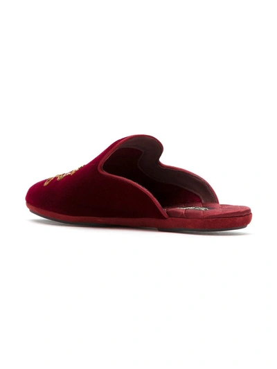 Dolce & Gabbana Embroidered Velvet Slippers In Red