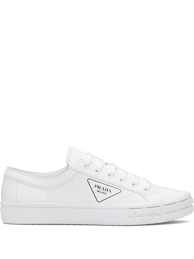 Shop Prada Logo Print Low-top Sneakers In White