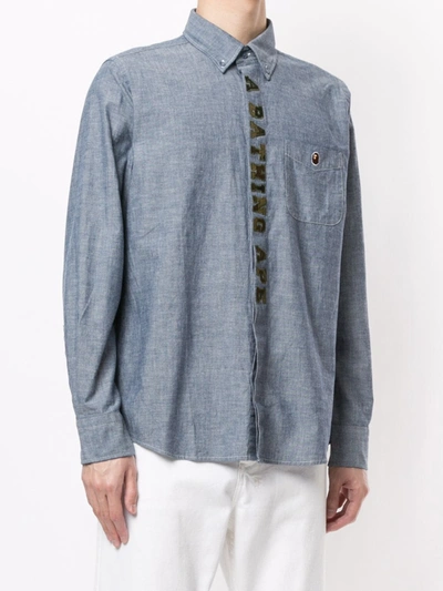 Shop A Bathing Ape Embroidered Logo Button-down Shirt In Blue