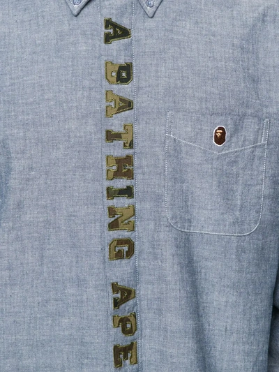 Shop A Bathing Ape Embroidered Logo Button-down Shirt In Blue