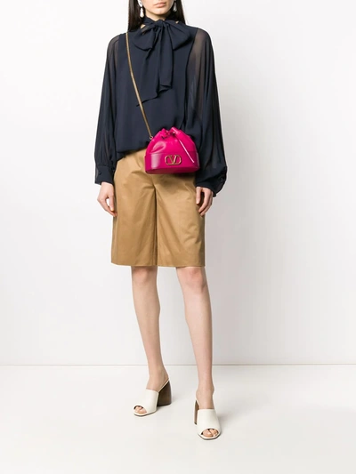 Valentino Pussybow Pouf Sleeve Blouse In Blue