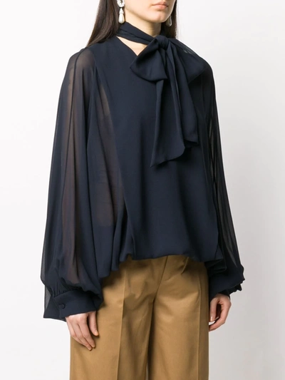 Valentino Pussybow Pouf Sleeve Blouse In Blue