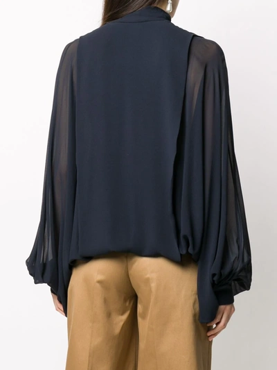 Valentino Pussybow Pouf Sleeve Blouse In Blue