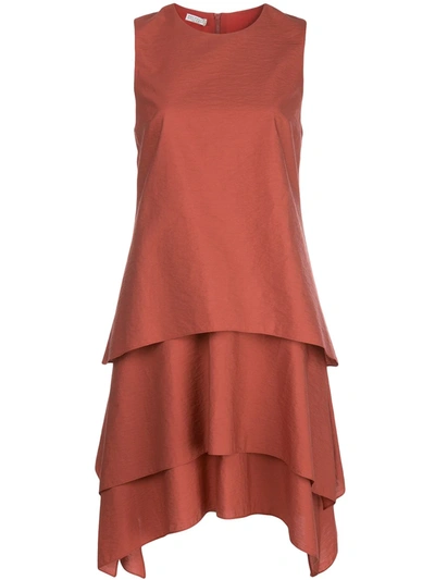 Shop Brunello Cucinelli Sleeveless Tiered Shift Dress In Red