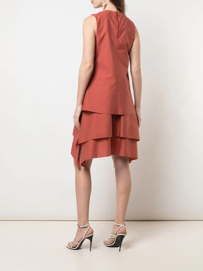 Shop Brunello Cucinelli Sleeveless Tiered Shift Dress In Red
