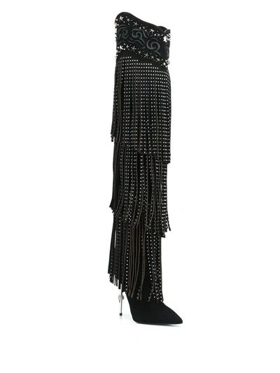 Philipp Plein Embellished Fringed Boots In Black