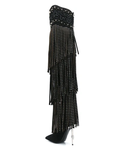 Philipp Plein Embellished Fringed Boots In Black
