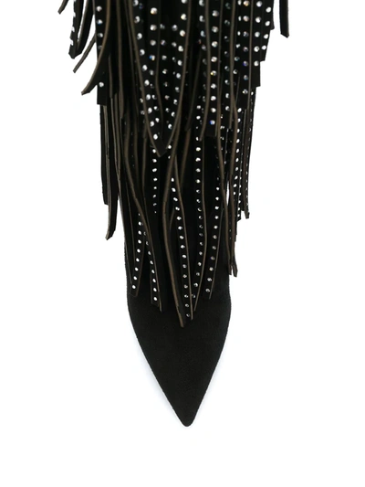 Philipp Plein Embellished Fringed Boots In Black