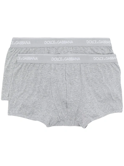 Shop Dolce & Gabbana Logo-waistband Boxer Briefs (pack Of Two) In Grey