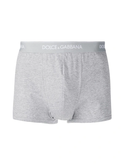 Shop Dolce & Gabbana Logo-waistband Boxer Briefs (pack Of Two) In Grey