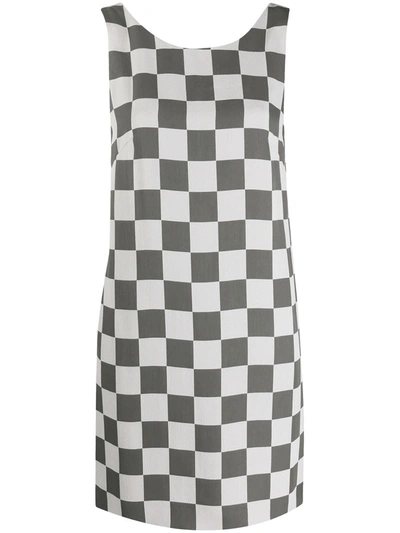 Shop Emporio Armani Checkerboard Print Sleeveless Shift Dress In White