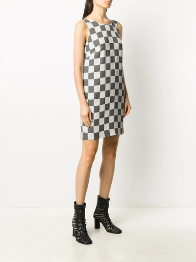 Shop Emporio Armani Checkerboard Print Sleeveless Shift Dress In White