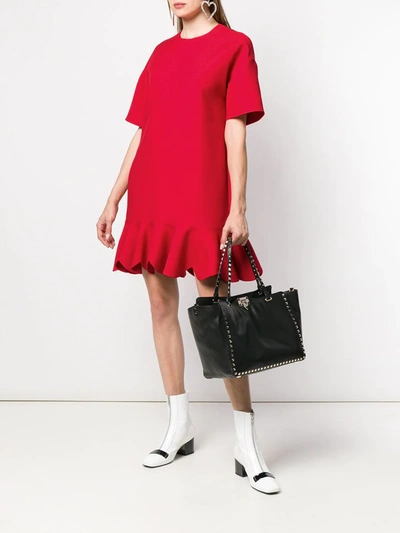 Shop Valentino Ruffled Hem Shift Dress In Red