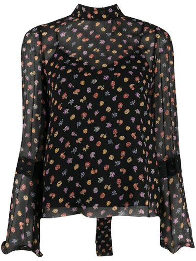 Shop See By Chloé Floral Print Pussybow Blouse In Black