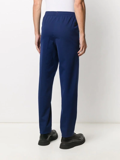Shop Moncler Tapered Piped-trim Track Pants In Blue