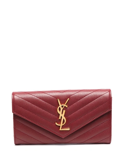 Shop Saint Laurent Large Monogram Flap Wallet In Red