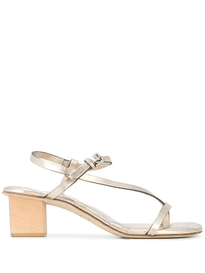 Shop Del Carlo Quilted Insole Chunky Heel Sandals In Gold