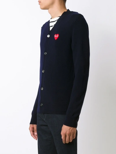 Shop Comme Des Garçons Play Embroidered Heart Cardigan In Blue