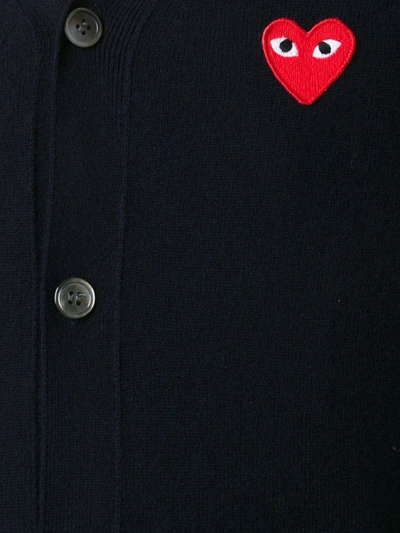 Comme Des Garçons Play Lambswool Cardigan With Red Emblem In Blue