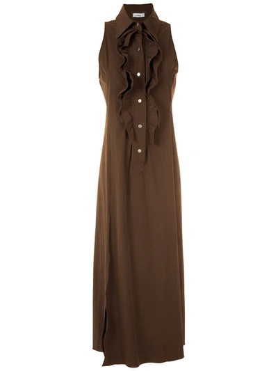 Shop Amir Slama Ruffle-trim Maxi Dress In Brown