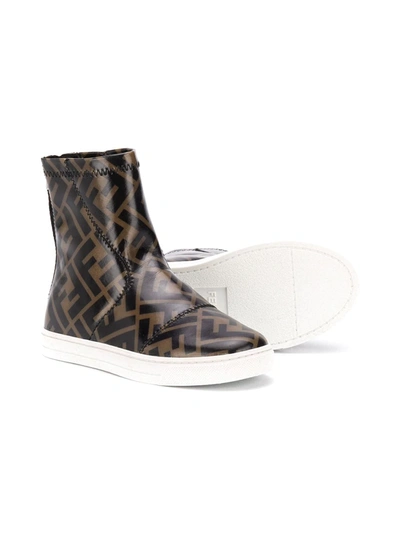 Shop Fendi Ff Logo-print Boots In Brown