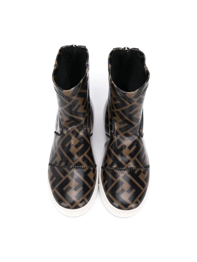 Shop Fendi Ff Logo-print Boots In Brown