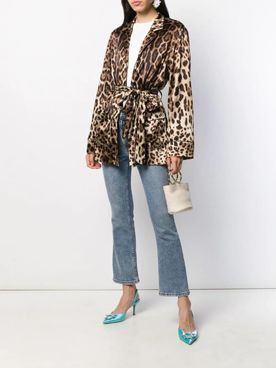 Dolce & Gabbana Diva Belted Leopard-print Silk-blend Satin Pajama Shirt In Brown