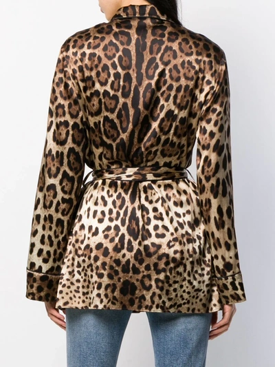Dolce & Gabbana Diva Belted Leopard-print Silk-blend Satin Pajama Shirt In Brown