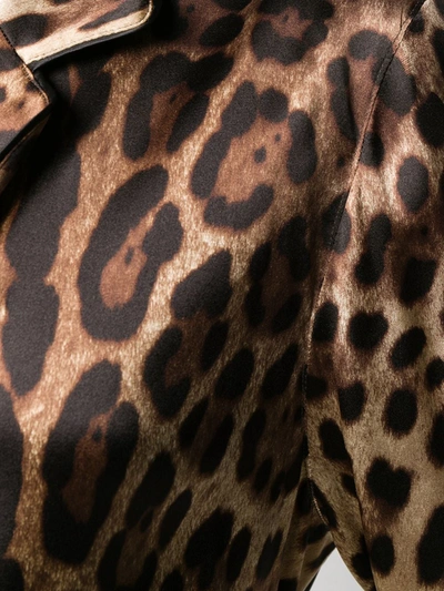 Dolce & Gabbana Diva Belted Leopard-print Silk-blend Satin Pajama Shirt In Brown