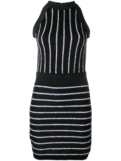 Shop Balmain Contrasting Embroidered Stripes Dress In Black