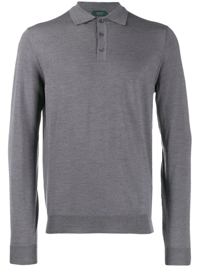 Zanone Virgin Wool Blend Polo Shirt In Grey