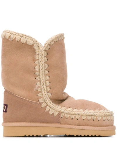 Shop Mou Woven Detail Boots In Neutrals