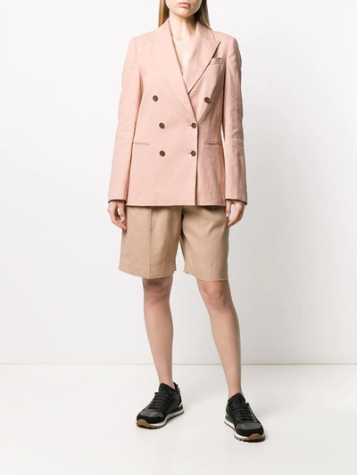 Shop Brunello Cucinelli Crinkled Effect Double-breasted Blazer In Pink