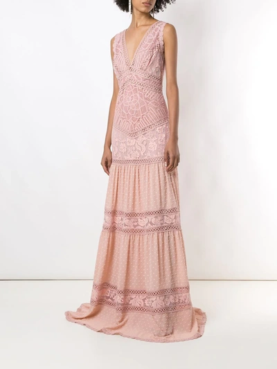 Shop Martha Medeiros Yana Lace Tiered Gown In Pink