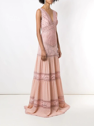 Shop Martha Medeiros Yana Lace Tiered Gown In Pink