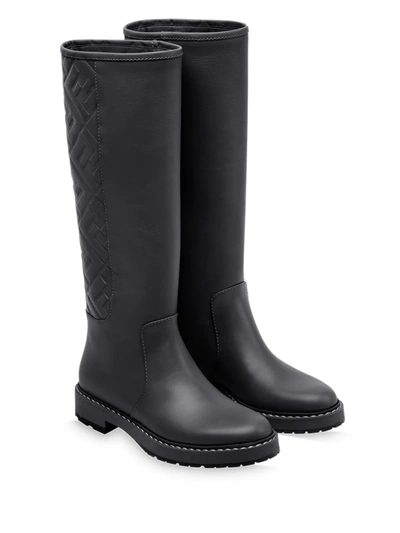 Shop Fendi Ff-embossed Boots In Black