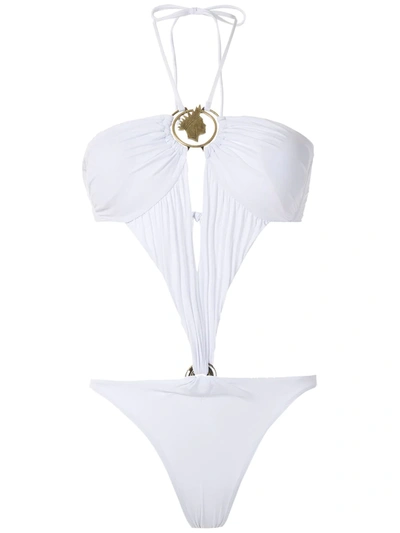 Shop Amir Slama Cut Out Halterneck Swimsuit In White